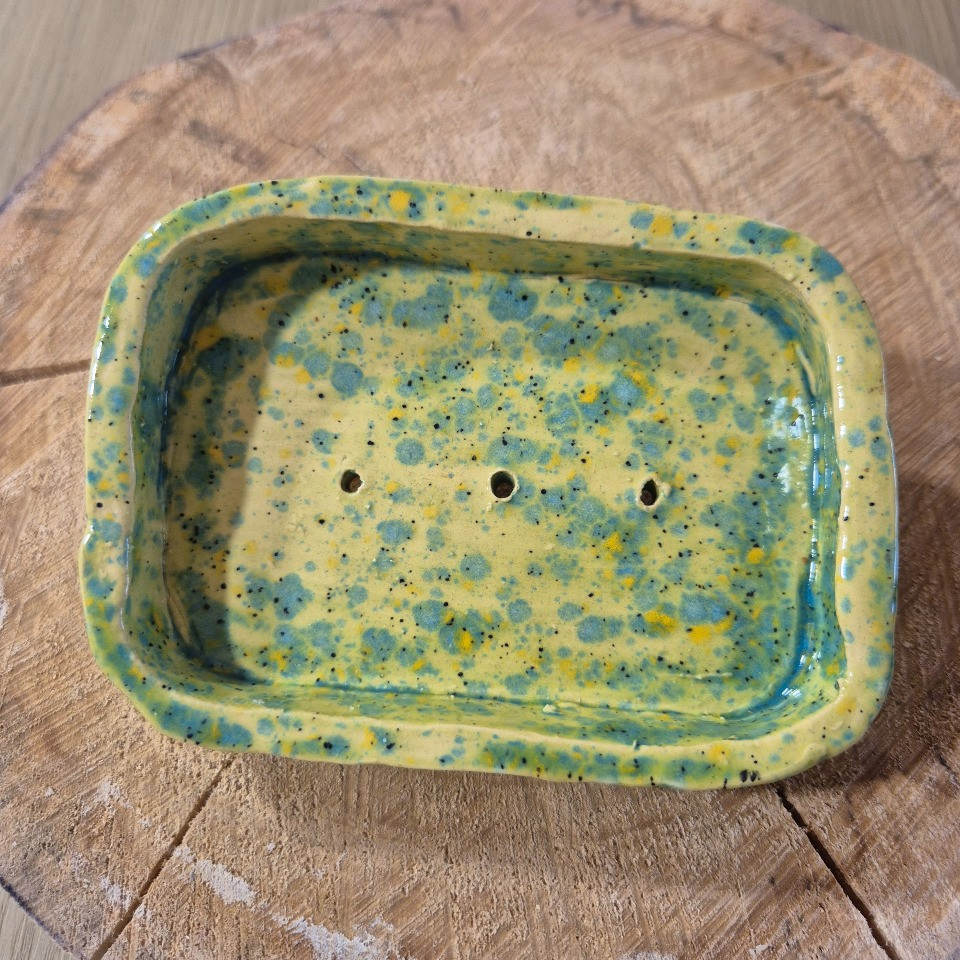 Porte savons céramique jaune et vert