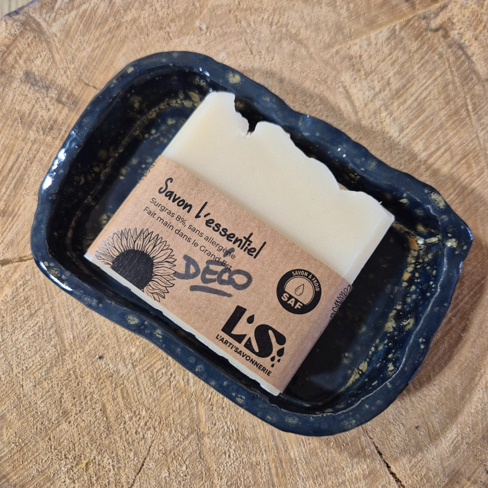 Porte savons céramique bleu