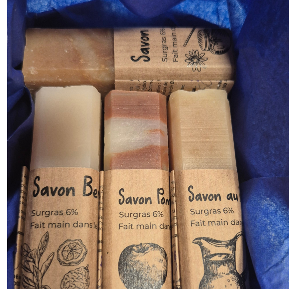 Coffret 4 savons bergamote, lait, miel et pommes